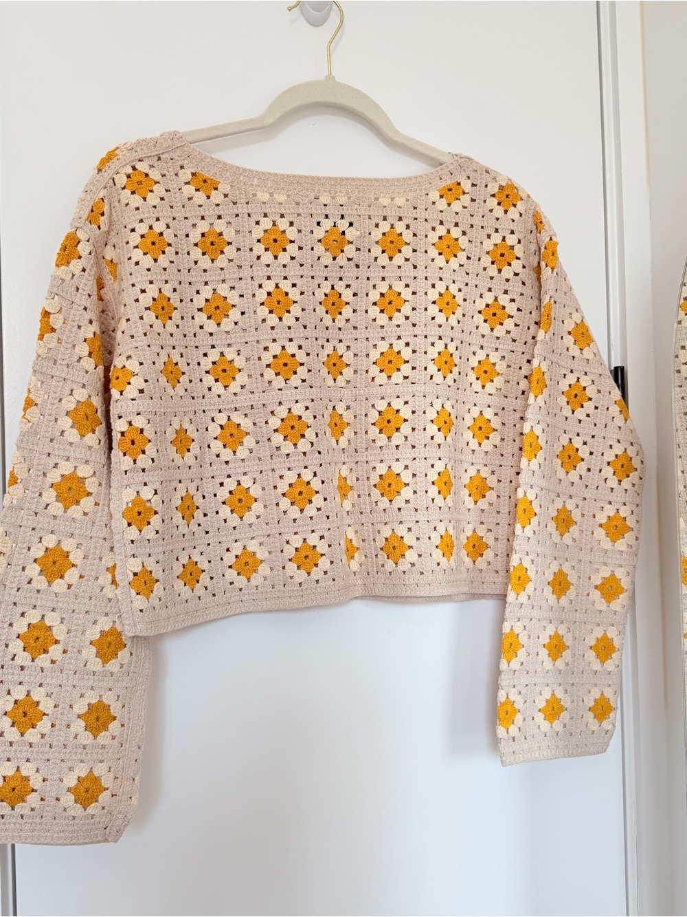 Boho Crochet Sweater with Yellow Daisy Motif - Picture 2 of 4